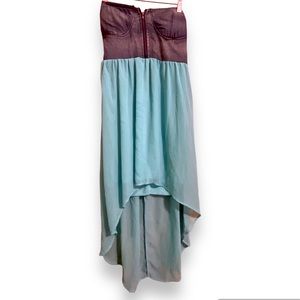 Poetry Blue High-Low Denim Bustier Dress | Teal Turquoise Flowy Sexy Flirty